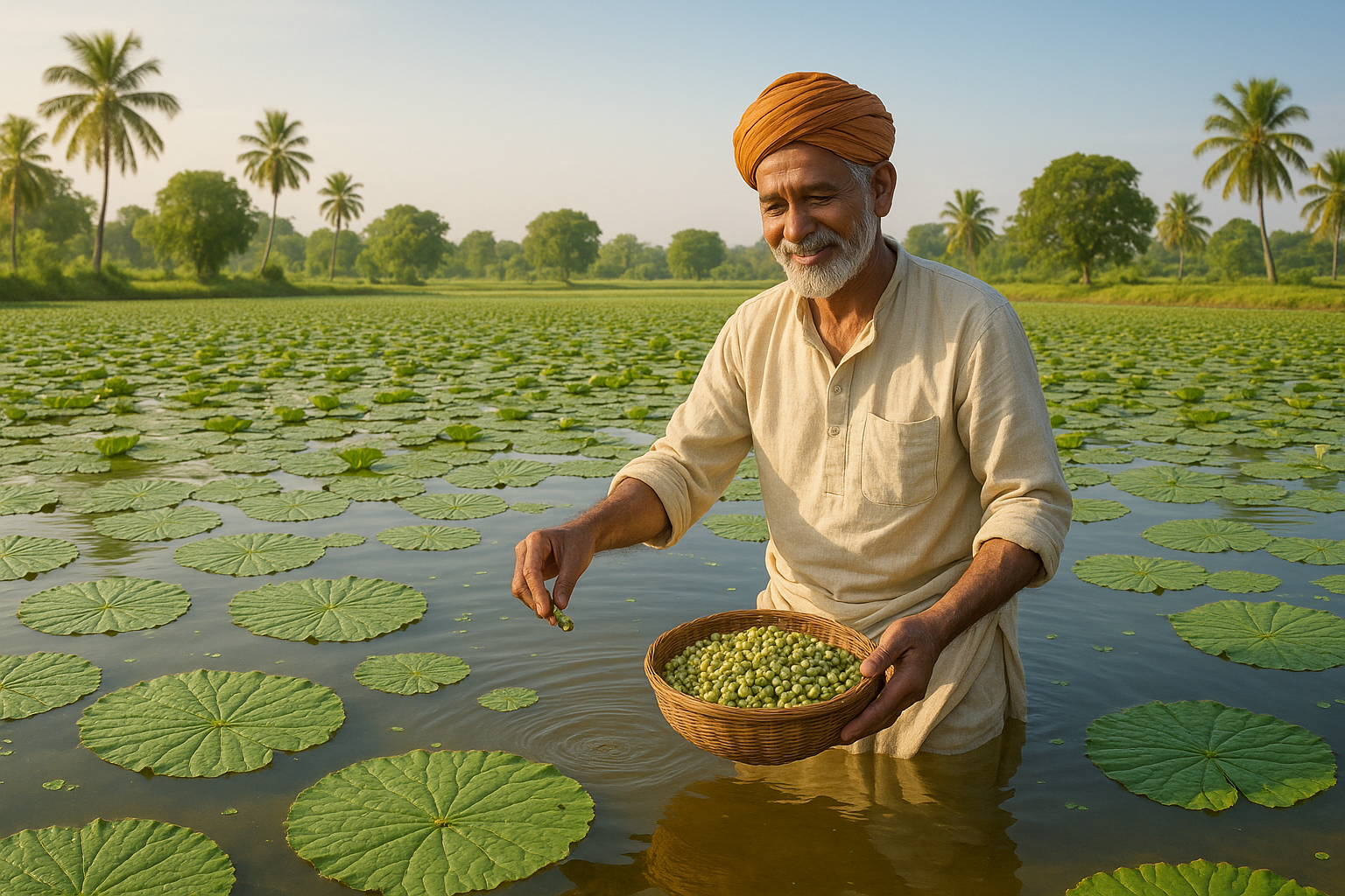 makhana land image with farmer